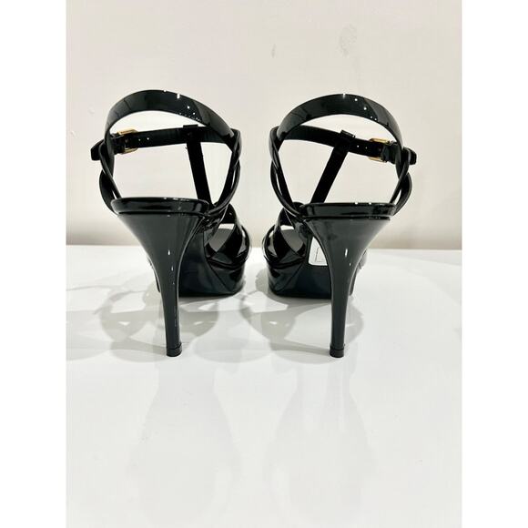 Yves Saint Laurent Tribute Patent Leather Ankle Strap Platform Sandals Black 37 - Picture 6 of 8